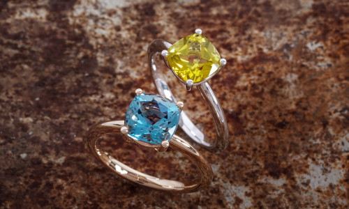 Damenringe Rotgold Weissgold Aquamarin und gelber Turmalin