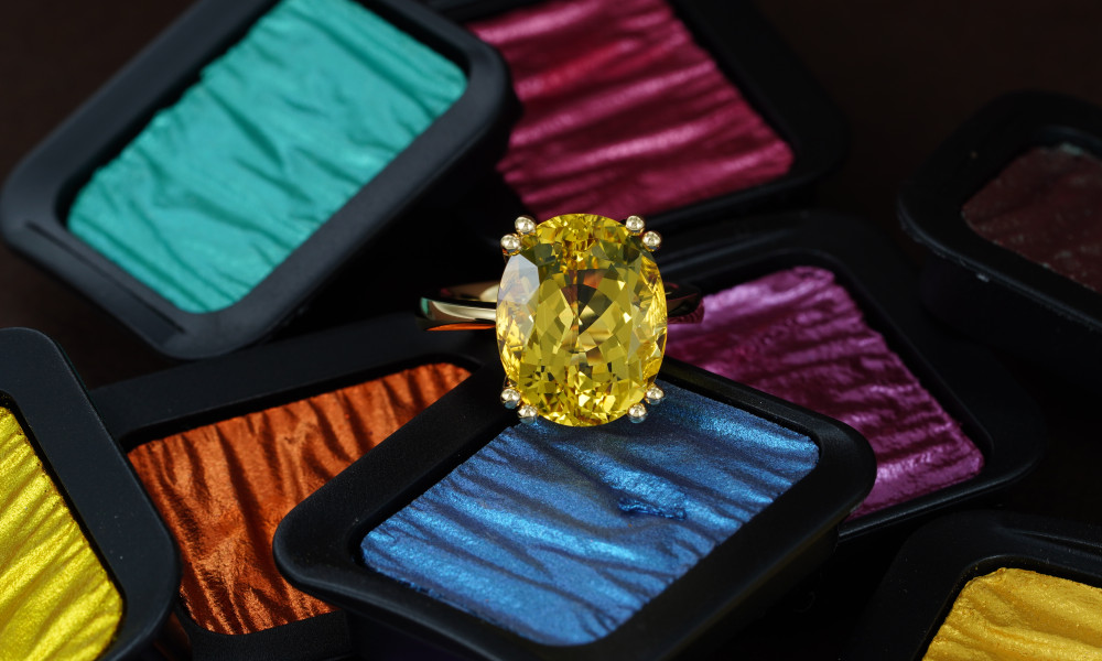 Damenring, Gelbgold und gelber Beryll